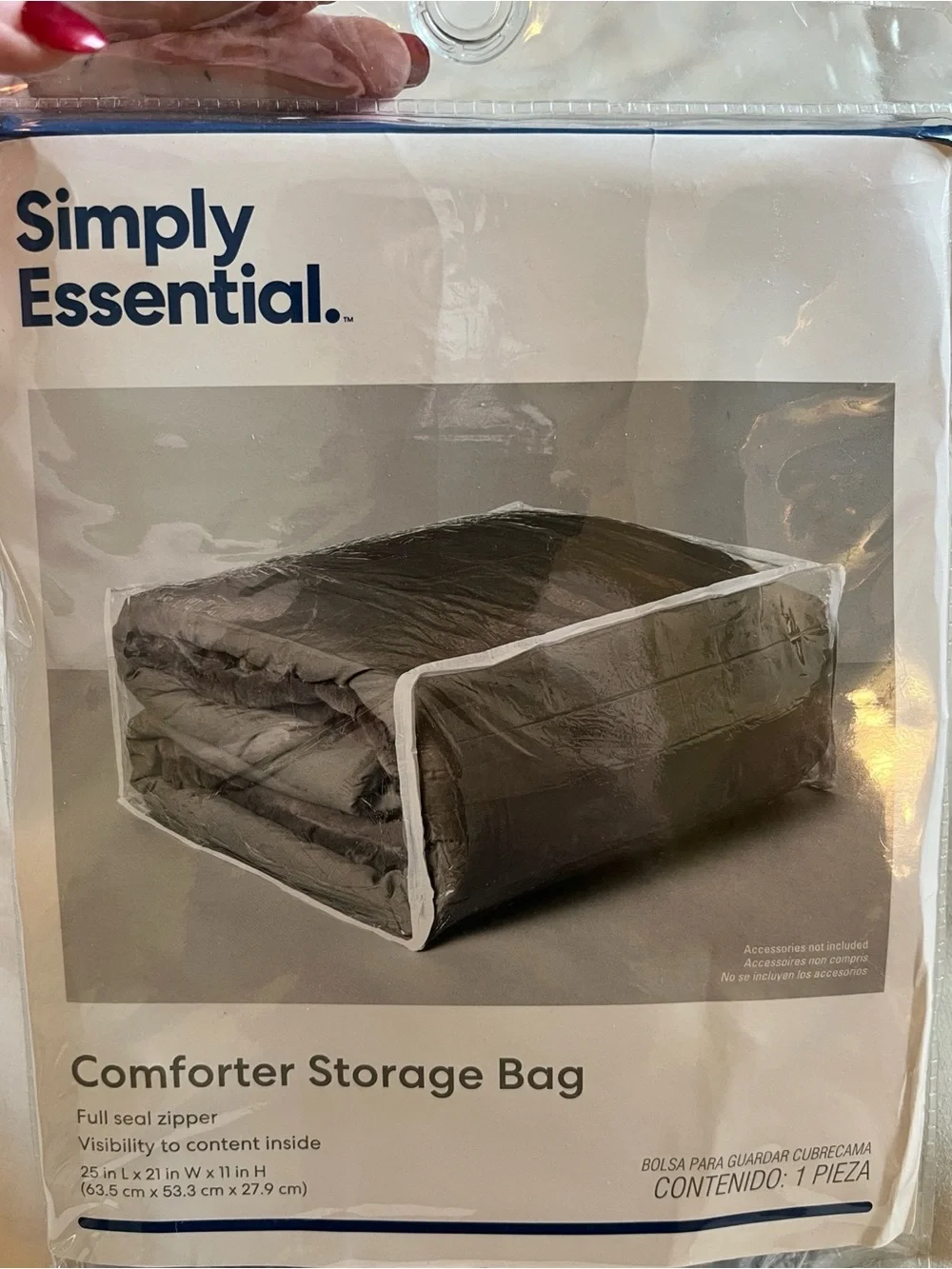 Simply Essential. Comforter Storage Bag. Full seal, zipper visibility to content
